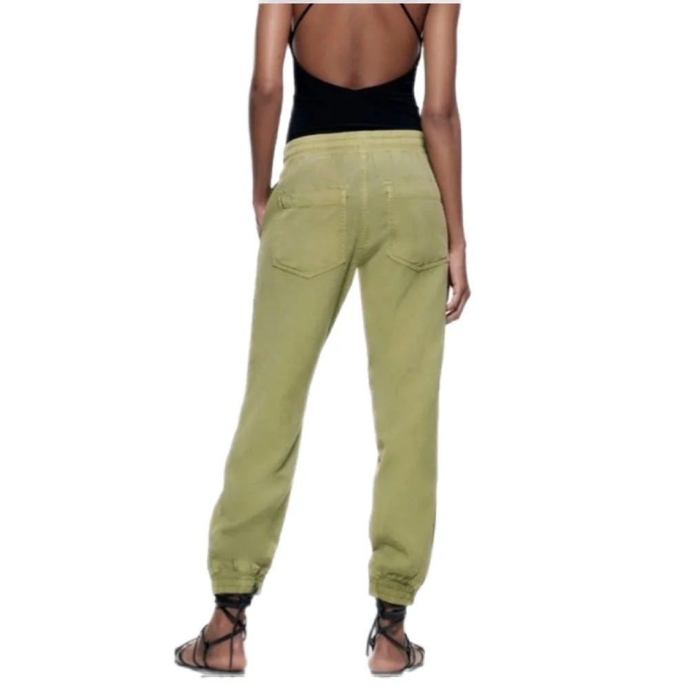 Zara The Charlotte Linen Blend Relaxed Jogger Pants Green Small